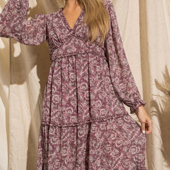 Ladies Purple Pink Mauve Floral Embroidered Tiered Maxi Dress - FINAL CLEARANCE - Picture 2 of 11